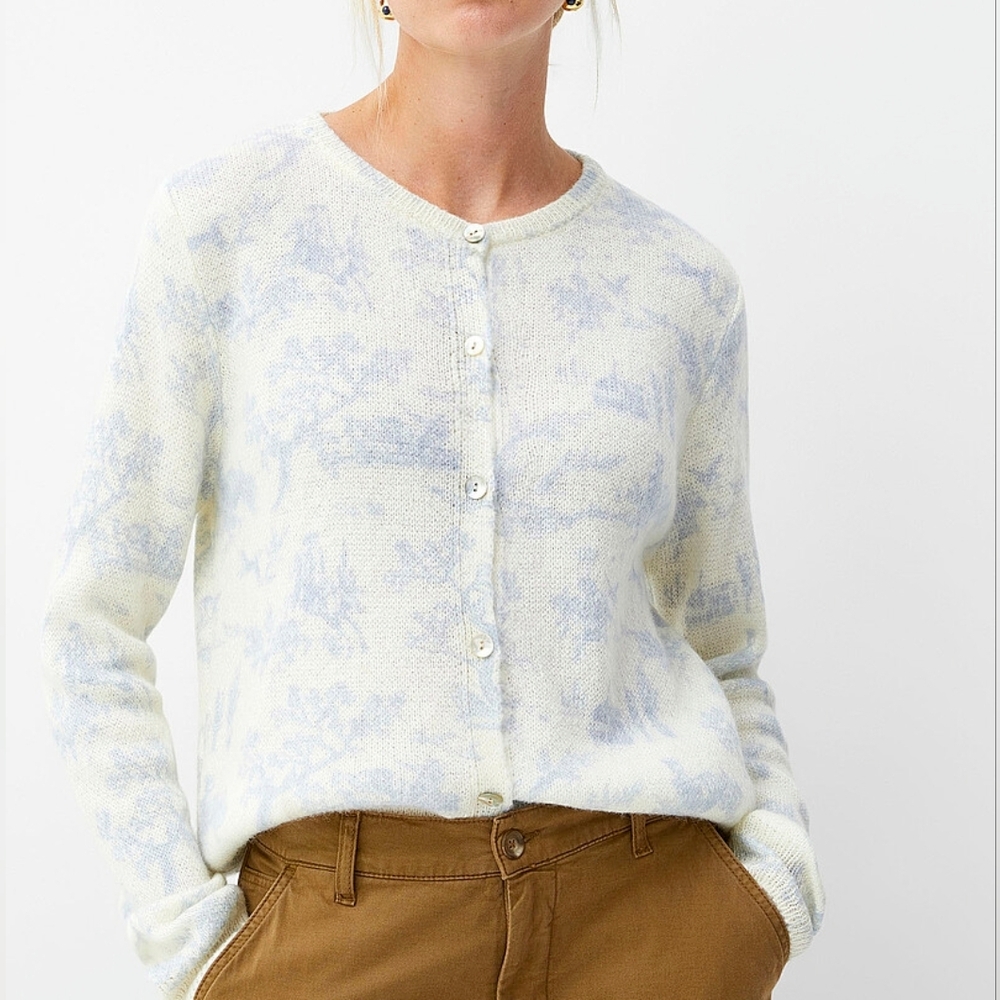 Simons Cream and Light Blue Womens Cardigan - Medium/Large
